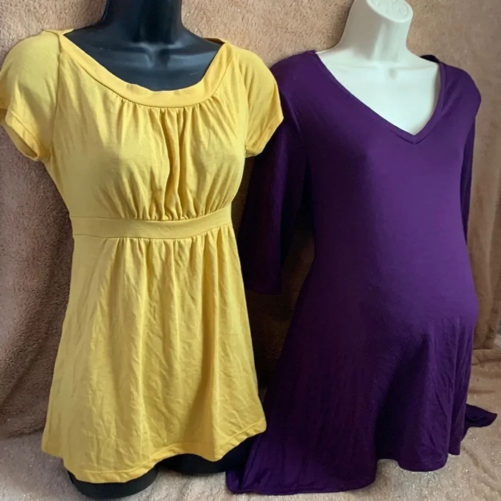 Designer Set of 2 Maternity Tunic Tops Shirts M Yellow/Purple